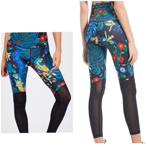 Nike Power training Floral 7/8 length Mesh Leggings Multicolor Size Medium M - Picture 1 of 11